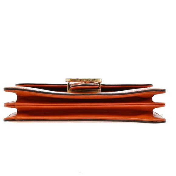 GUCCI Logo Interlocking G Chain Mini Shoulder Bag Leather Orange GHW - Picture 6 of 16